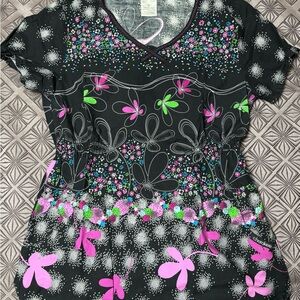 Cherokee Black and Pink Scrubtop